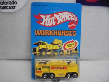 1983 HOT WHEELS WORKHORSES YELLOW AIRPORT RESCUE TRUCK UNPUNCHED CARD Hot on Sale