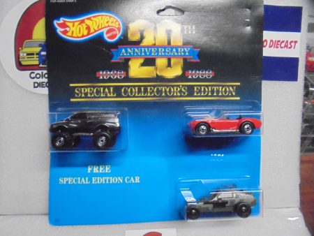 1987 HOT WHEELS 20TH ANNIVERSARY 3 CAR SET TALLRYDER, SHELBY COBRA, ARMY GUNNER Hot on Sale