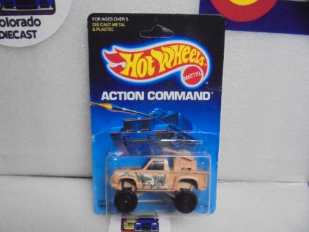 1986 HOT WHEELS ACTION COMMAND TAN TAIL GUNNER TRUCK UNPUNCHED CREASED CARD For Cheap