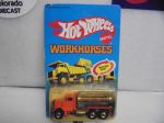 1983 HOT WHEELS WORKHORSES ORANGE CALIFORNIA CONSTRUCTION PETERBILT TANK TRUCK UNPUNCHED CARD on Sale