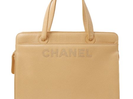 Chanel Around 1998 Made Caviar Skin Logo Embroidered Tote Bag Beige Hot on Sale