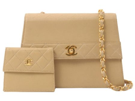 Chanel Around 1990 Made Design Flap Turn-Lock Chain Bag With Pouch Beige Hot on Sale