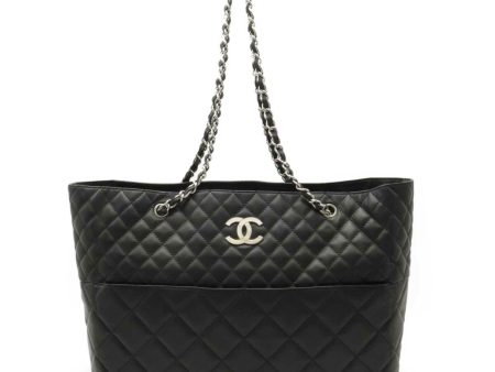 Chanel tote bag large chain shoulder quilted leather dark gray Cheap