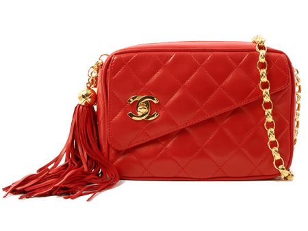 Chanel Around 1992 Made Turn-Lock Fringe Bijoux Chain Bag Red For Cheap