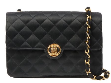 Chanel Around 1985???1990 Made Silk Satin Circle Turn-Lock Chain Bag Black Cheap