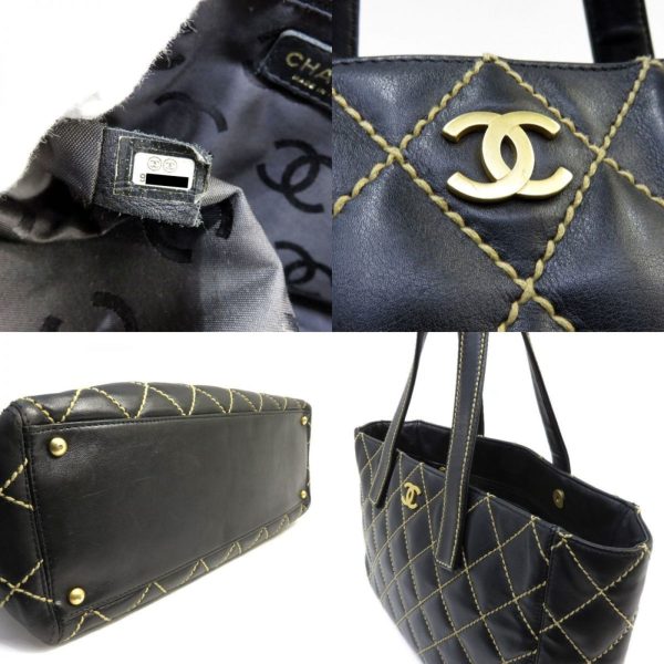 Chanel wild stitch tote bag gold metal fittings here mark handbag black Discount