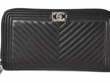 Chanel Wallet CHANEL Long Boy V Stitch Chevron A80288 Black Round Online