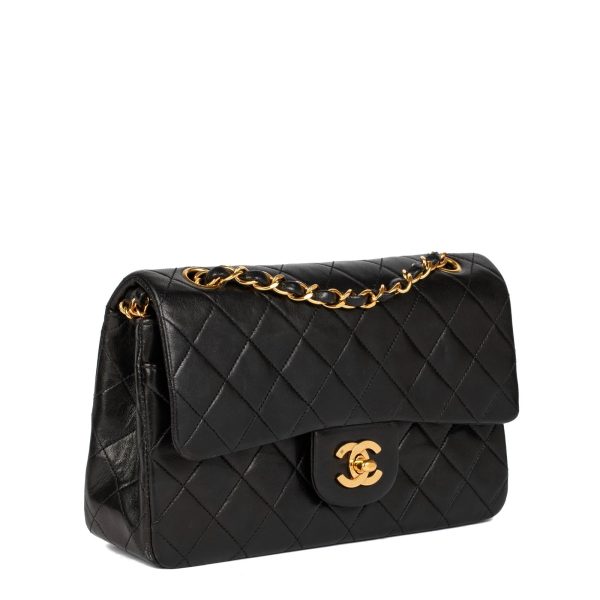 Chanel Black Quilted Lambskin Vintage Small Classic Double Flap Bag Cheap