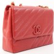 Chanel Around 1995 Made Caviar Skin Cc Mark Diagonal Stitch Chain Bag Red Discount