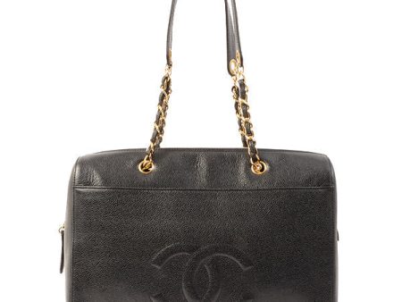 Chanel Around 1998 Made Caviar Skin Cc Mark Stitch Chain Boston Bag Black Sale