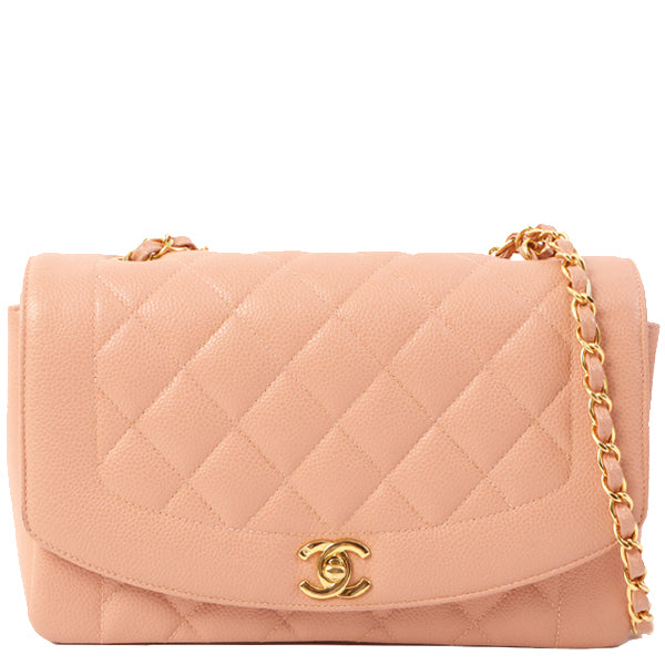 Chanel Around 1995 Made Caviar Skin Diana Flap Chain Bag 25Cm Baby Pink Discount