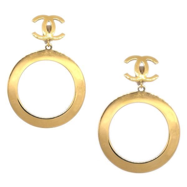 CHANEL CC Hoop Earrings Clip-On Gold 10463 Cheap