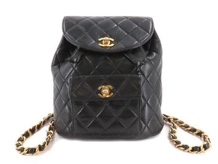 Chanel matelasse chain backpack rucksack leather black vintage gold metal fittings duma Matelasse Chain Backpack Discount