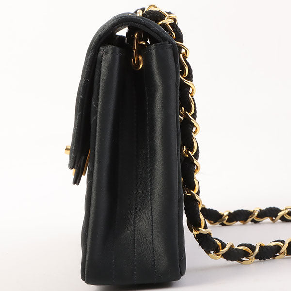 Chanel Around 1985???1990 Made Silk Satin Circle Turn-Lock Chain Bag Black Cheap