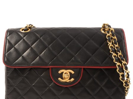 Chanel Around 1990 Made Edge Design Flap Turn-Lock Chain Bag Black Red For Discount