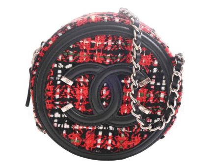 Chanel tweed leather CC filigree matelasse here mark chain shoulder bag red black Online Sale