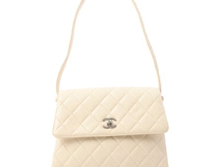 Chanel Around 1997 Made Caviar Skin Turn-Lock Shoulder Bag Ivory Hot on Sale