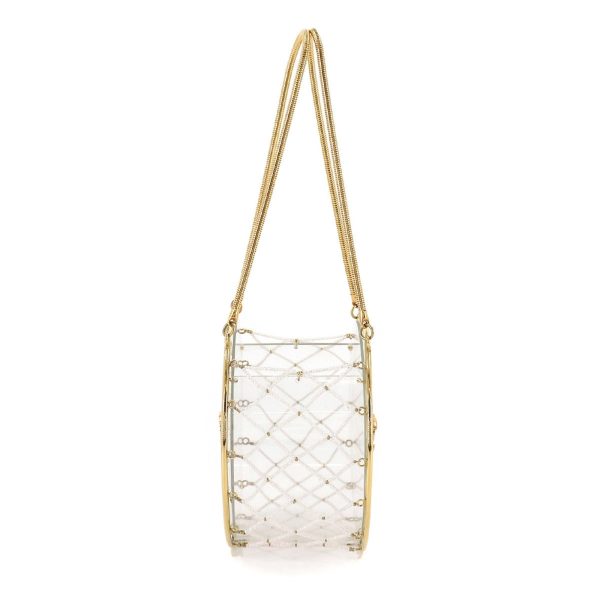 Chanel beads hand bag clear white gold metal fittings here mark on Sale