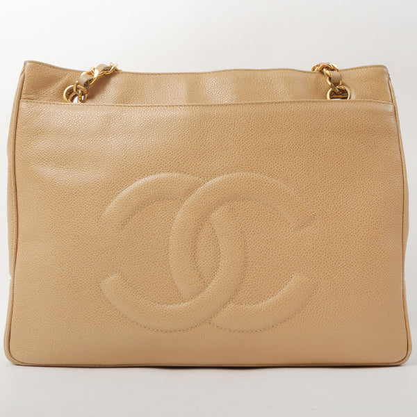 Chanel Around 1995 Made Caviar Skin Turn-Lock Tote Bag Beige Supply