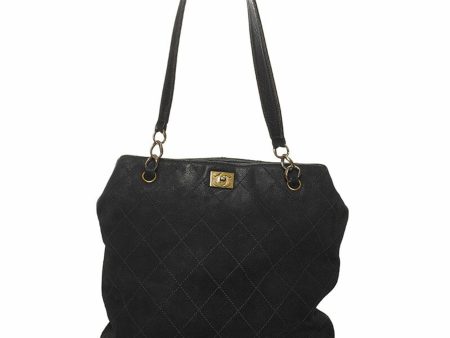 Chanel Wild Stitch Coco Mark Tote Bag Black Gold Suede Ladies CHANEL For Cheap