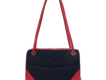 Chanel V Stitch Lambskin Jersey Red Navy 16s Coco Mark Shoulder Bag 0034 CHANEL Hot on Sale