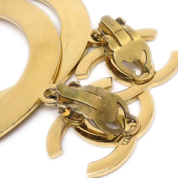 CHANEL CC Hoop Earrings Clip-On Gold 10463 Cheap