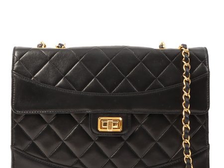 Chanel Around 1990 Made Design Flap Logo Turn Lock Chain Bag Black Supply