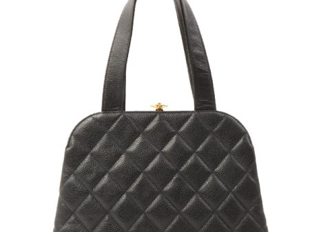 Chanel Around 1997 Made Caviar Skin Matelasse Plate Metal Clasp Hand Bag Black For Cheap