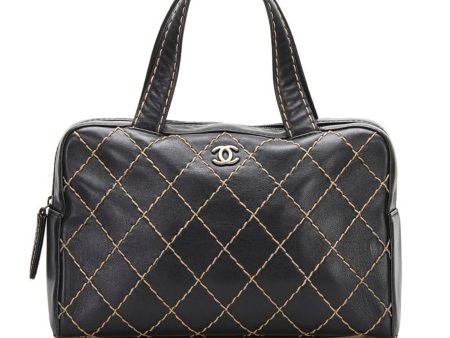 Chanel Wild Stitch Handbag Boston Bag Black Leather Ladies CHANEL Fashion