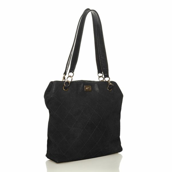 Chanel Wild Stitch Coco Mark Tote Bag Black Gold Suede Ladies CHANEL For Cheap