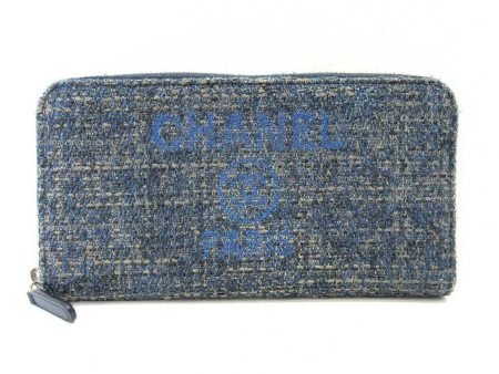 Chanel Wallet Deauville Long Round Blue Ladies Tweed Supply