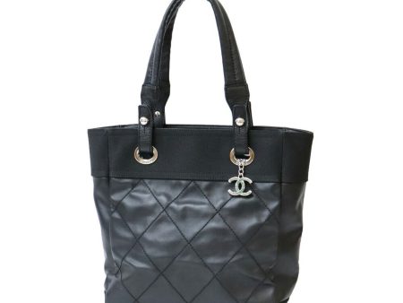 Chanel Tote Bag Paris Biarritz PM Black Women s Leather Canvas Online Hot Sale