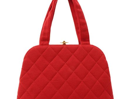 Chanel Around 1997 Made Cotton Turn-Lock Metal Clasp Top Handle Bag Red Online Sale