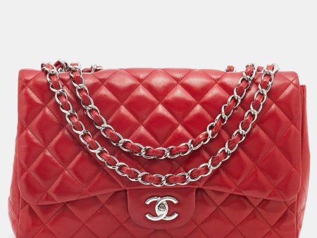 Chanel Red Quilted Leather Jumbo Classic Single Flap Bag Online Sale