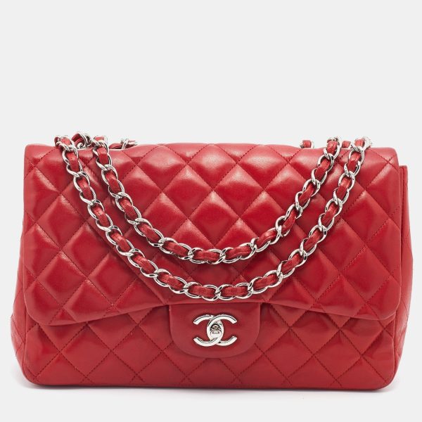 Chanel Red Quilted Leather Jumbo Classic Single Flap Bag Online Sale