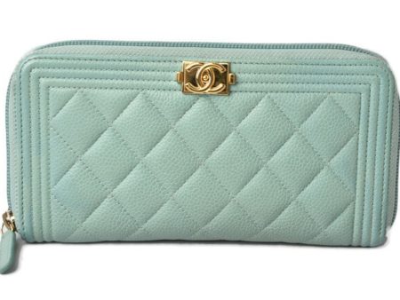 Chanel Wallet CHANEL Long Boy Caviar Skin Mint Green Gold For Discount