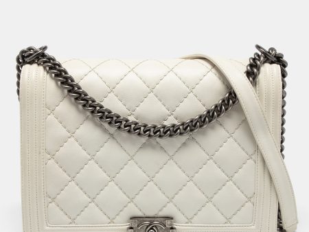 Chanel White Quilted Leather Large Wild Stitch Boy Bag Discount