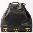 Chanel Around 1995 Made Caviar Skin 6 Cc Mark Plate Drawstring Shoulder Bag Black on Sale