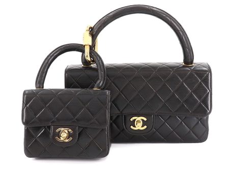 Chanel matelasse parent and child bag hand leather black gold metal fittings vintage Matelasse Pair Bag For Cheap