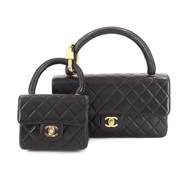 Chanel matelasse parent and child bag hand leather black gold metal fittings vintage Matelasse Pair Bag For Cheap