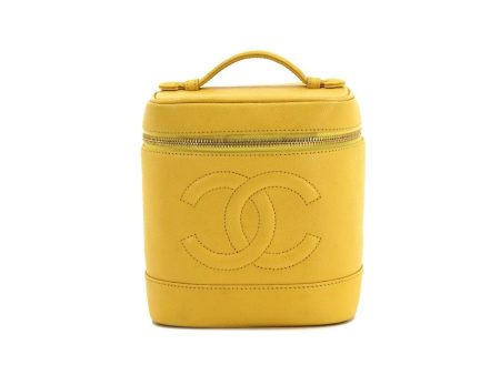 Chanel Vanity Hand Bag Caviar Skin Leather Yellow A01998 Cocomark Gold Hardware Vintage Supply