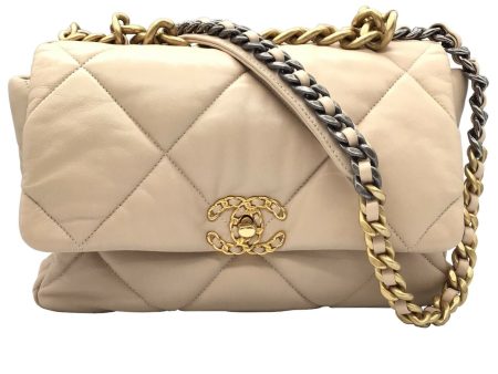 Chanel 19 Nineteen Large Bag 2WAY Chain Shoulder Lambskin Beige Vintage Sale