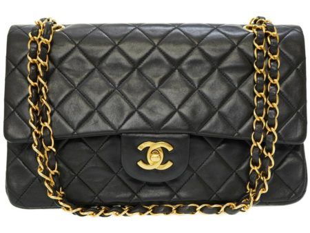 Chanel Matelasse 25 W Flap Chain Shoulder Bag Lambskin Leather Black Fashion