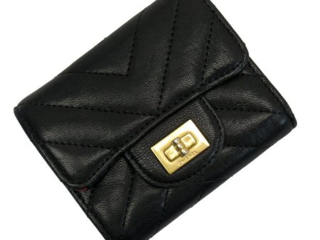 Chanel Tri-Fold Wallet 2.55 Chevron V Stitch Black Pink Lambskin Cheap