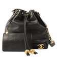 Chanel Around 1995 Made Caviar Skin 6 Cc Mark Plate Drawstring Shoulder Bag Black on Sale