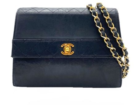 Chanel vintage chain shoulder bag lambskin black trapezoid Cheap