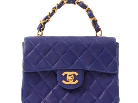 Chanel Around 1990 Made Classic Flap Chain Handbag Mini Blue Supply