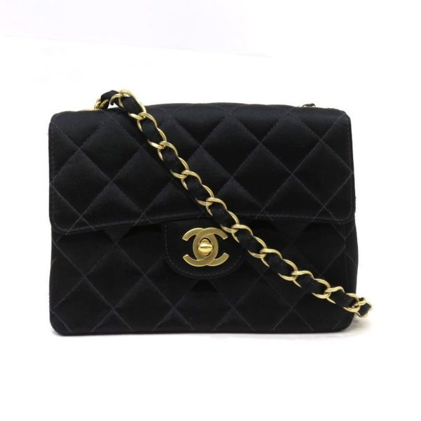 Chanel mini matelasse satin single flap chain shoulder bag black gold metal fittings 7 series Online Sale