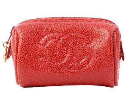 Chanel Around 1995 Made Caviar Skin Mini Pouch Red on Sale