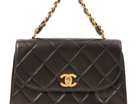 Chanel Around 1995 Made Design Flap Turn-Lock Chain Top Handle Bag Black Online now